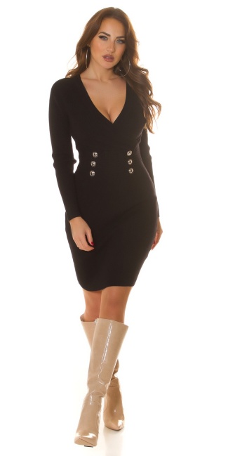 Musthave Knitdress with decorative buttons Black